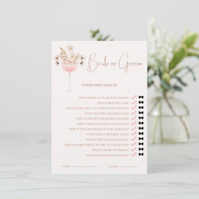 Glass Beige Wildflower Bride ou Groom Game Card (Em pé/Frente)