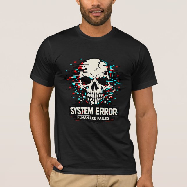 Glitch Skull System Error T-Shirt | Cyberpunk (Frente)