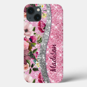 Gliteria floral crônica Monograma prateado roxo co