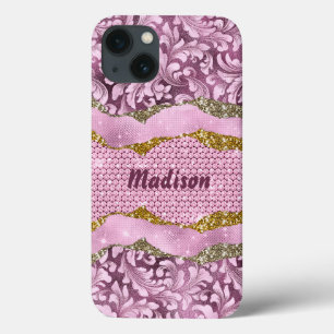Gliteria floral Elegante Monograma cor-de-rosa púr