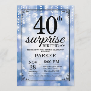 Glitter Azul de Convite para aniversário de 40 ano