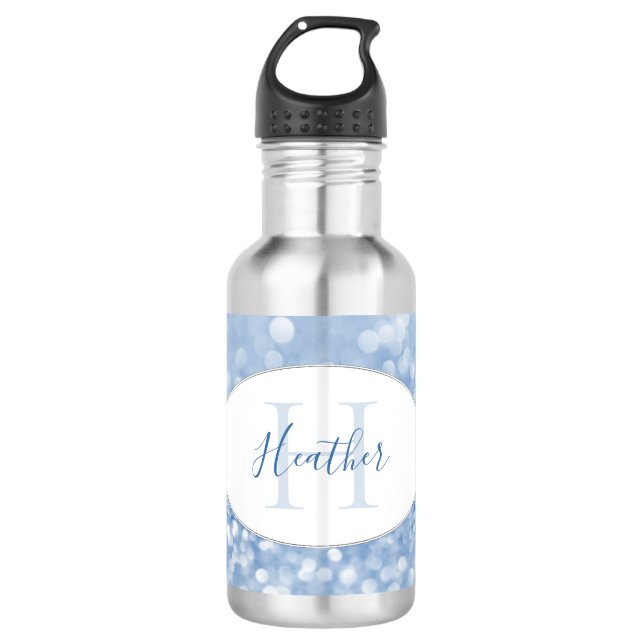 Glitter Azul Personalizar Garrafa de Água (Frente)