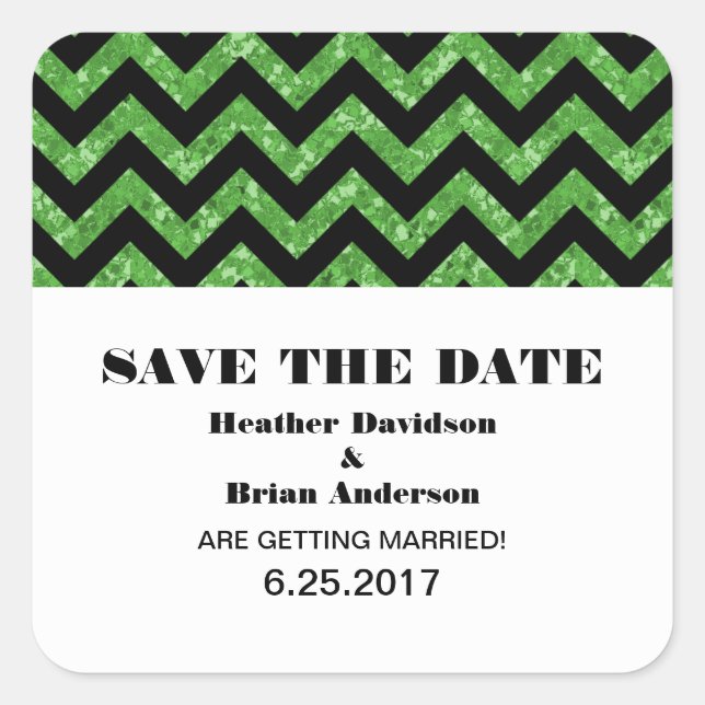 Glitter Chevron Salve os Adesivos de Data, Verde (Frente)