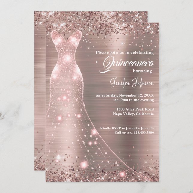 Glitter confetti Quinceanera Convite (Frente/Verso)