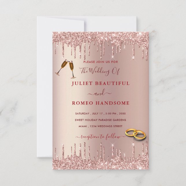 Glitter de Convite para Casamento Dourado Elegante (Frente)