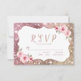 Glitter de ouro de rosa Sparkle e RSVP de casament