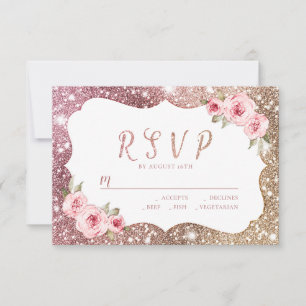 Glitter de ouro de rosa Sparkle e RSVP de casament