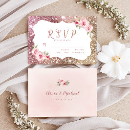 Glitter de ouro de rosa Sparkle e RSVP de casament