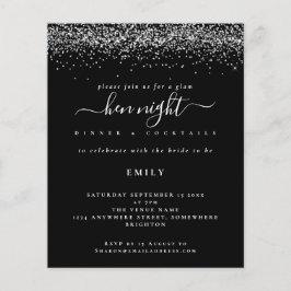 Glitter De Prata De Orçamento Hen Convite Preto No