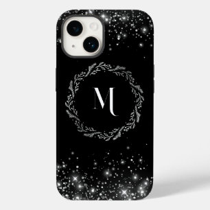 Glitter De Prata E Elegante Preto Monograma