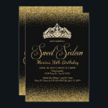 Glitter do ouro, Doce 16 Convites<br><div class="desc">Doce 16, Convites À Largura De Glama. Projetado com faíscas, Ouro reluzente e uma coroa de ouro para um fabuloso doce aniversário de 16 anos. Feita para ser especial para adolescentes, este convite para o aniversário de 16 anos de ouro será uma apresentação fabulosa para o seu dia especial. Estão...</div>