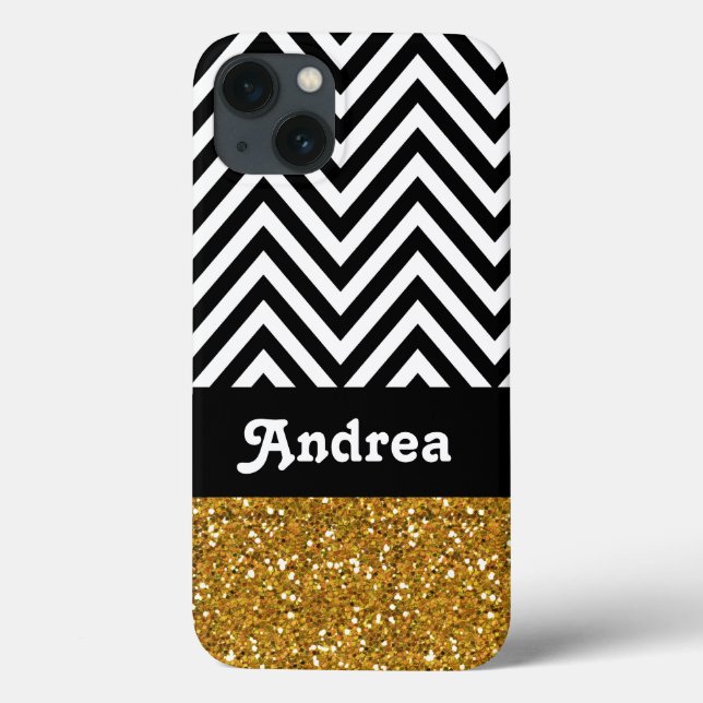 Glitter Dourado Cevron Preto Personalizado Impress (Verso)