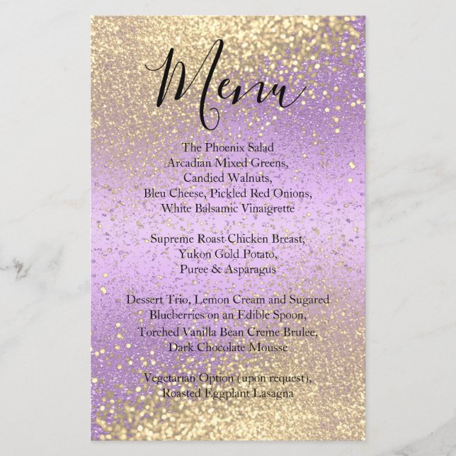 Glitter Dourado clássico e Lavanda roxa - Menu (Frente)