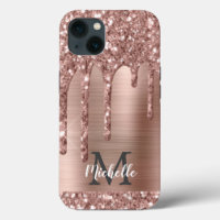 Glitter Dourado com Rosa de chip Monograma Metal r