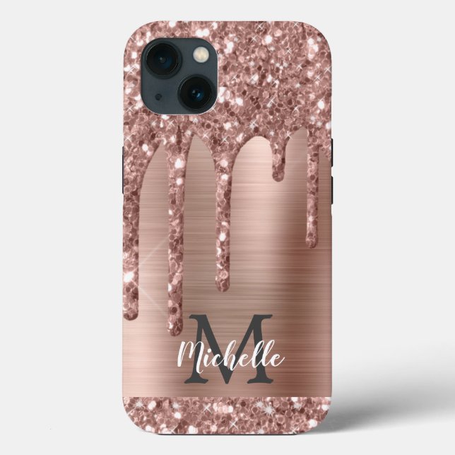 Glitter Dourado com Rosa de chip Monograma Metal r (Verso)