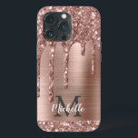 Glitter Dourado com Rosa de chip Monograma Metal r<br><div class="desc">O elegante, moderno, brilhante rosa dourado pingue o nome personalizado de metal cor-de-rosa e a capas de iphone monificada. Este design apresenta pinceladas cor-de-rosa-pincelada cor-de-rosa pincelada sobre fundo de metal escovado cor-de-rosa com modelo de texto personalizado monograma inicial e nome próprio. Um presente feminino perfeito para mulheres e raparigas que...</div>