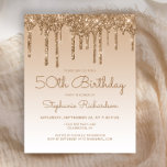 Glitter Dourado de Orçamento 50º Convite de Aniver<br><div class="desc">Este convite de aniversário de 50 anos da moda apresenta uma borda brilhante de brilho dourado e fundo ombre. As palavras "50º Aniversário" e o nome do convidado de honra aparecem no guião casual de escrita manual em ouro, com o resto do texto personalizável na fonte dourada sans serif. No...</div>