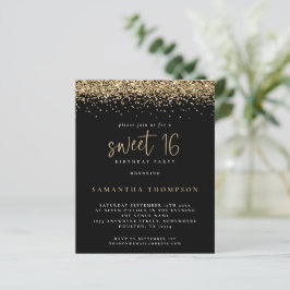 Glitter Dourado de Orçamento Doce 16 Black Invite