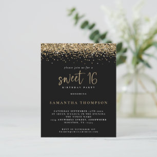 Glitter Dourado de Orçamento Doce 16 Black Invite