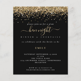 Glitter Dourado Orçamento Hen Night Black Convite
