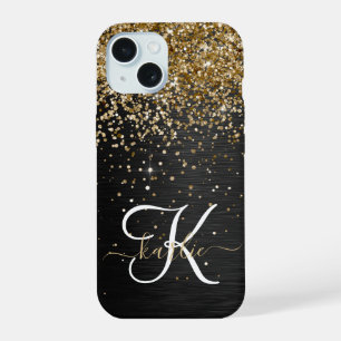 Glitter Dourado Personalizado Monograma Preto Bril