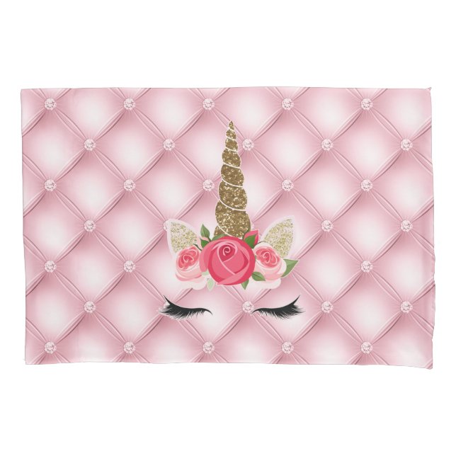 Glitter Dourado & Rosas Rosas Menina Unicórnio Mod (Frente)