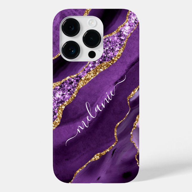 Glitter Dourado Roxo Sparkly Seu Nome capas de iph (Verso)