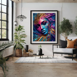 Glitter Girly Women Face Modern Art Poster