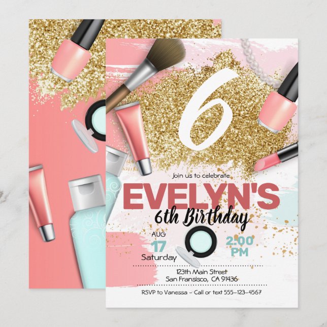 Glitter Glam Spa Convite de festas ou Pamper Party (Frente/Verso)