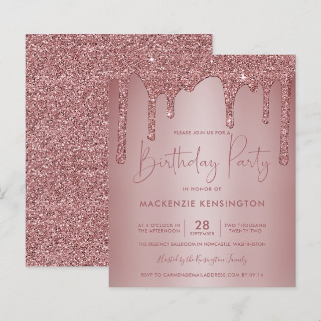 Glitter Glitter Dourado Rosa do BUDGET Aniversário (Frente/Verso)