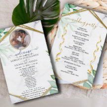 Glitter Greenery Elegant Photo Wedding Program