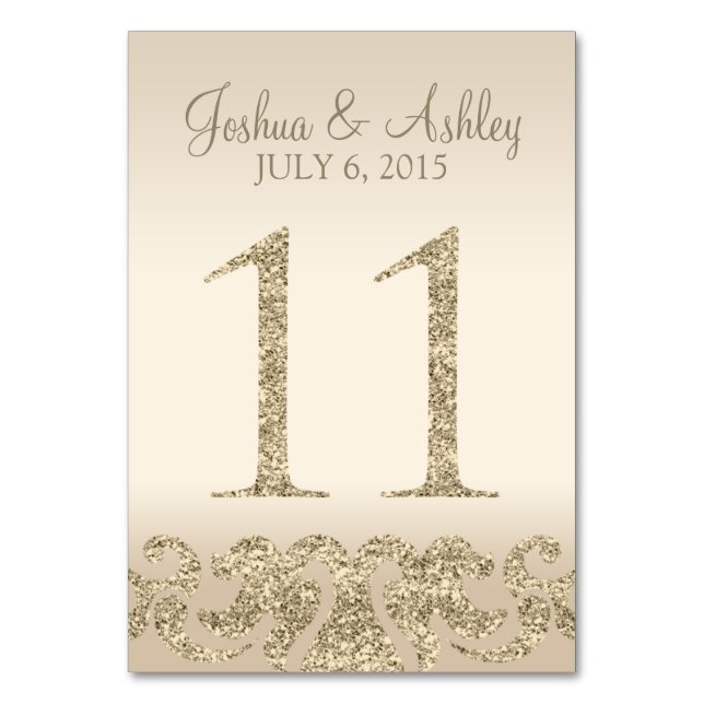 Glitter Look Wedding Table Number - Cartão 11 Mesa (Frente)