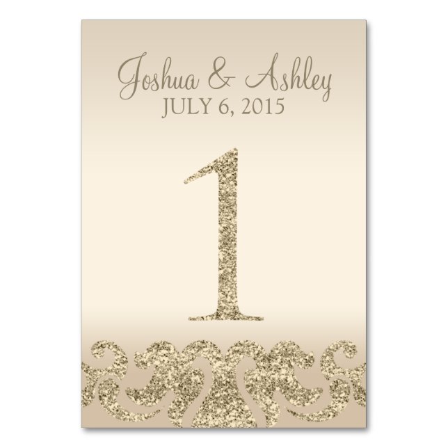 Glitter Look Wedding Table Number - Cartão de Mesa (Frente)