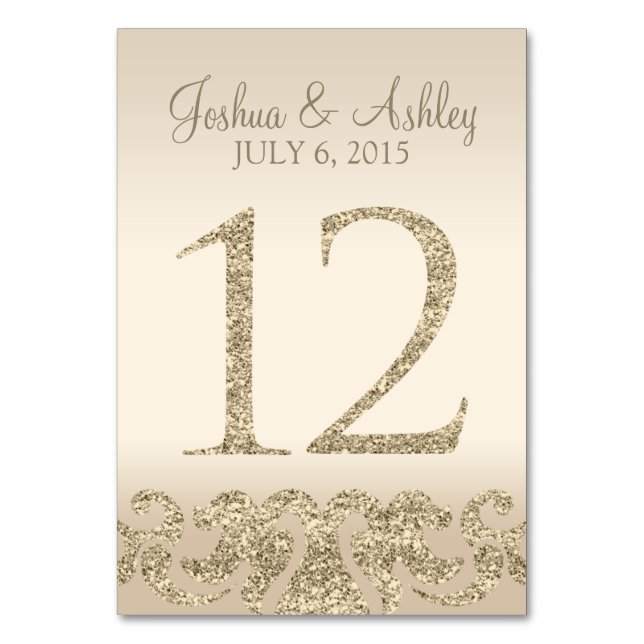 Glitter Look Wedding Table Number - Cartão de Mesa (Frente)