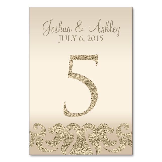 Glitter Look Wedding Table Number - Cartão de Mesa (Frente)
