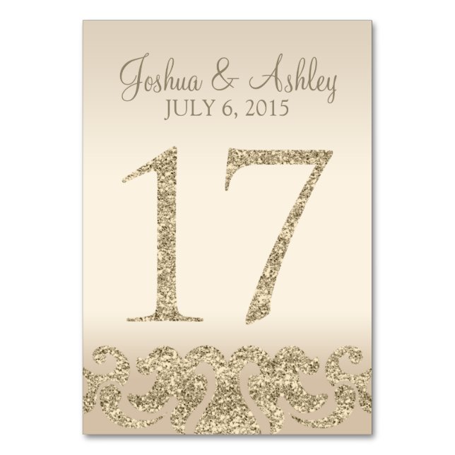 Glitter Look Wedding Table Number - Cartão de Mesa (Frente)