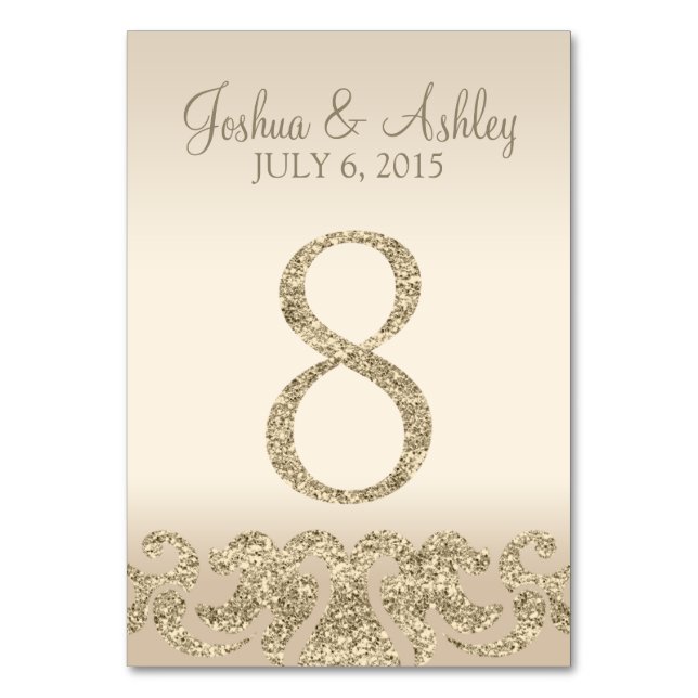 Glitter Look Wedding Table Number - Cartão de Mesa (Frente)