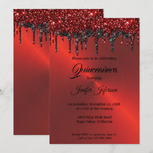 Glitter metálico vermelho Quinceanera Convite