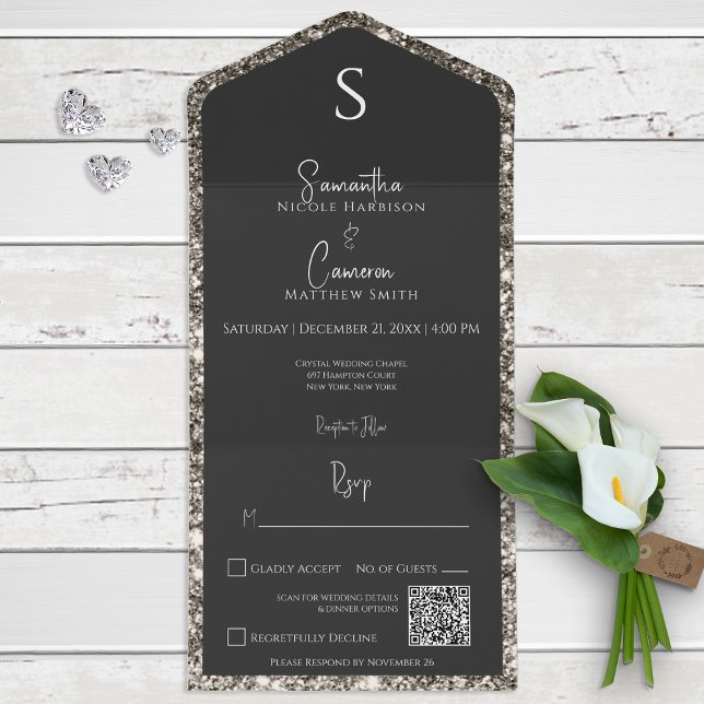 Glitter prateado e código QR do Glam preto (Criador carregado)