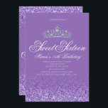 Glitter Puro Perfeito, 16 Convites Doce<br><div class="desc">Glitter Roxo Perfeito, 16 Convites Doce. Projetado com brilho, brilho roxo e uma coroa cintilante prateada para um doce glamouroso dezesseis anos. Feita para ser especial para adolescentes, este convite de 16 anos de brilho roxo será uma apresentação fabulosa para o seu dia especial. Estão disponíveis mais dezesseis fontes de...</div>