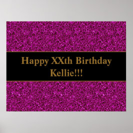 Glitter Púrpura Personalizado Com Poster de Aniver