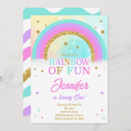 Glitter Rainbow Stars Aniversário Convite