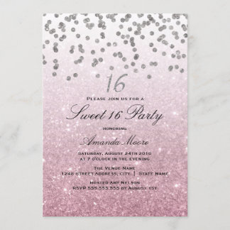 Glitter Rosa Confetti Sweet 16 Convite