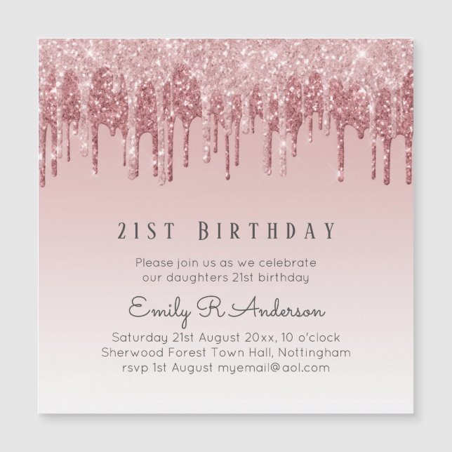 Glitter Rosa Dourado aniversário de 21 anos cor-de (Frente)