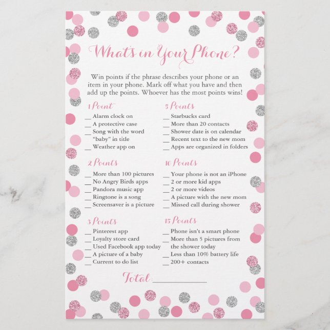 Glitter rosa e prata O que há no seu jogo telefôni (Frente)