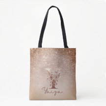 Glitter Rose Gold Floral Letter Y Tote