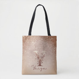 Glitter Rose Gold Floral Letter Y Tote