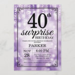 Glitter Roxo de Convite para aniversário de 40 ano<br><div class="desc">Convite para aniversário de 40 anos surpresa com luzes de cadeia roxas com fundo brilhante roxo. Aniversário Roxo. Aniversário Adulto. Homens ou Mulheres no Dia Convidam. 13 15 16º 18º 20 21 rua 30 40º 50º 80 de 60º 70 de 100º, qualquer idade. Para mais personalização, clique no botão "Personalizar"...</div>