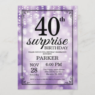 Glitter Roxo de Convite para aniversário de 40 ano