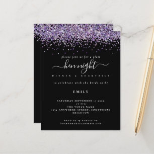 Glitter Roxo De Orçamento Hen Night Black Invite